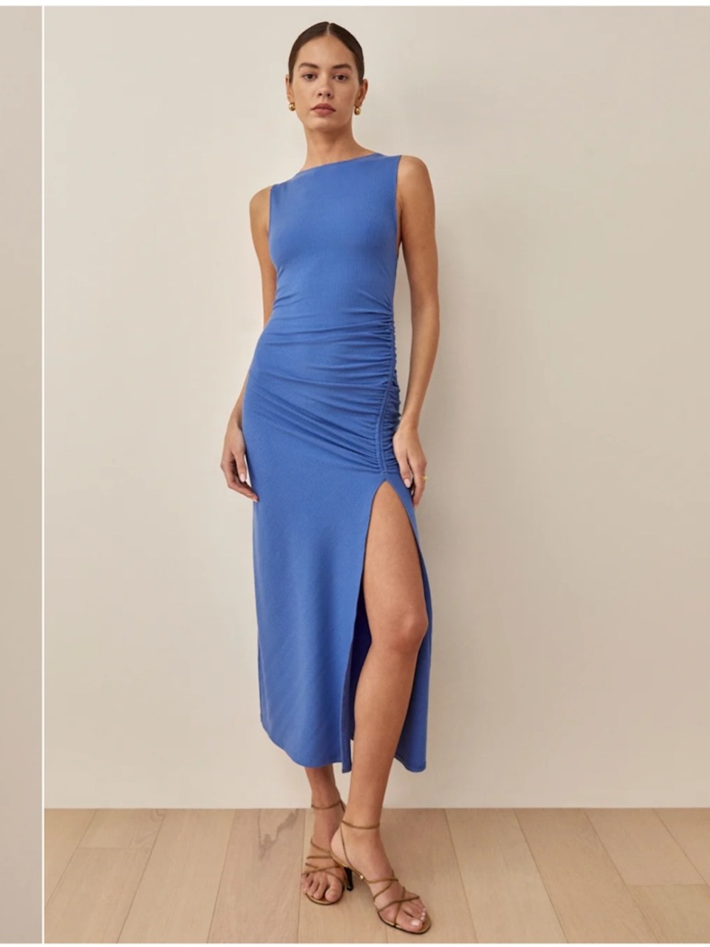 Reformation Fitted Blue Midi Dress